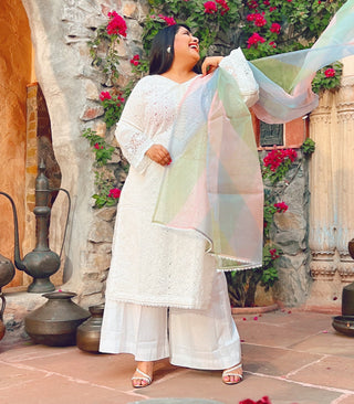 White chikankari suit