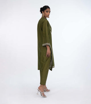 Mehandi Green Lawn Embroiderd co-ord set