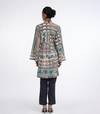 Grey Cotton kurta with long bell sleeves.